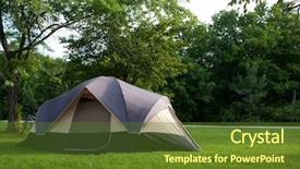  Presentation with big tent - Slide set featuring camping tent at campground background and a tawny brown colored foreground