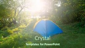  Presentation with tent - Slides featuring camping-tent-beside-the-river background and a tawny brown colored foreground