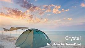  Presentation with summer time - Colorful presentation enhanced with camping-tent-on-a-quiet backdrop and a seafoam green colored foreground