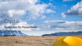  Presentation with campsite - Presentation design consisting of camping-tent-on-a-rocky background and a light blue colored foreground