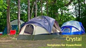  Presentation with camping - Theme having parks recreatetion - camping tents at campground background and a tawny brown colored foreground