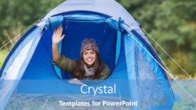  Presentation with camping - Theme consisting of camping-travel-tourism-hike background and a teal colored foreground