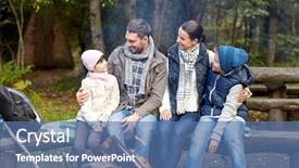  Presentation with family tourism - Slide set enhanced with camping travel tourism hike background and a ocean colored foreground