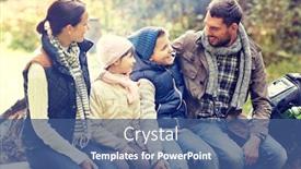  Presentation with family tourism - Slide deck with camping travel tourism hike and people concept - happy family sitting on bench and talking at camp in woods background and a ocean colored foreground