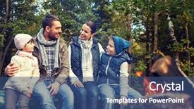  Presentation with family tourism - Cool new PPT theme with camping travel tourism hike backdrop and a ocean colored foreground