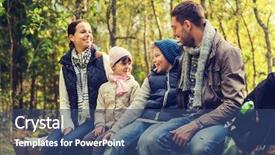  Presentation with family tourism - Amazing slide deck having sitting on bench and talking backdrop and a ocean colored foreground