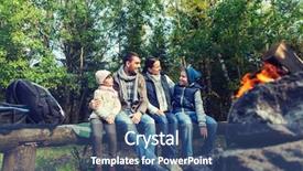  Presentation with family tourism - Presentation theme with sitting on bench and talking background and a ocean colored foreground