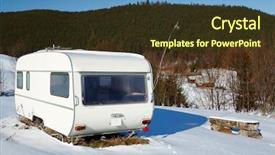  Presentation with caravan - Cool new theme with camping winter - caravan on a snowy mountain backdrop and a  colored foreground