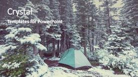  Presentation with yosemite - Slide deck featuring camping winter - tent in snowy forest background and a gray colored foreground