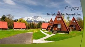  Presentation with camping - Cool new slide set with camping-with-red-wooden-houses backdrop and a light blue colored foreground