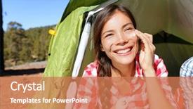  Presentation with healthy living - Cool new slide deck with camping woman applying sunscreen sun backdrop and a coral colored foreground