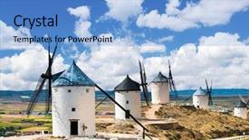  Presentation with windmills - PPT theme with quixote - group of windmills in campo background and a light blue colored foreground