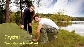  Presentation with man joined woman - Colorful slide deck enhanced with work camps - man and woman camping backdrop and a tawny brown colored foreground