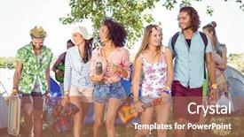  Presentation with campsite - Presentation with campsite at a music festival background and a coral colored foreground