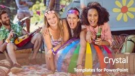  Presentation with festival music - Audience pleasing theme consisting of campsite at a music festival backdrop and a coral colored foreground