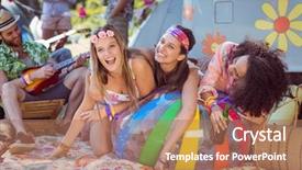  Presentation with campsite - Amazing PPT layouts having campsite at a music festival backdrop and a coral colored foreground