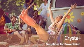  Presentation with campsite - Slide set consisting of campsite at a music festival background and a coral colored foreground