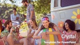  Presentation with campsite - Audience pleasing PPT theme consisting of campsite at a music festival backdrop and a coral colored foreground