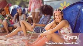  Presentation with music festival - Presentation theme having campsite at a music festival background and a  colored foreground