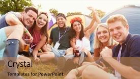  Presentation with festival music - Colorful presentation theme enhanced with campsite at a music festival backdrop and a coral colored foreground
