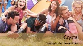  Presentation with campsite - Presentation theme featuring campsite at a music festival background and a gold colored foreground