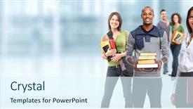  Presentation with students - Cool new PPT theme with campus - group of students backdrop and a sky blue colored foreground