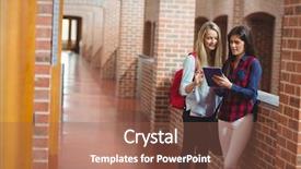  Presentation with students - Audience pleasing theme consisting of campus - smiling students using tablet together backdrop and a violet colored foreground