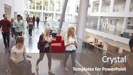  Presentation with students walking on campus - Slide deck featuring campus - students walk and talk using background and a violet colored foreground