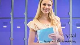  Presentation with female security - Slide set with security campus - digital composite of female student background and a light blue colored foreground