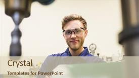  Presentation with engineering - Amazing slide deck having wear safety glasses - engineering student smiling at camera backdrop and a soft green colored foreground