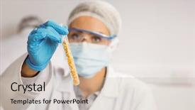  Presentation with test food - PPT layouts enhanced with food scientist holding test tube background and a soft green colored foreground
