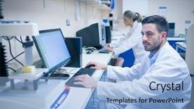  Presentation with food technology - PPT layouts enhanced with safety lab - food scientist using technology background and a light blue colored foreground