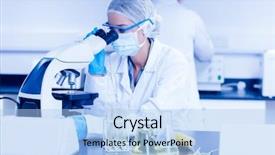  Presentation with university - PPT theme having food scientist using the microscope at the university background and a light blue colored foreground