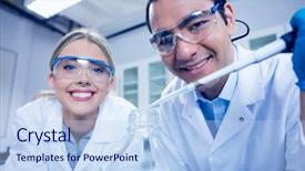  Presentation with pipette - Beautiful PPT layouts featuring science students using pipette to fill beaker at the university backdrop and a light blue colored foreground