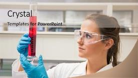  Presentation with pharmacist - Beautiful slide set featuring young pharmacist holding beaker of red liquid at the laboratory backdrop and a soft green colored foreground