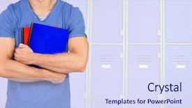  Presentation with digital books - Amazing presentation theme having campus security - digital composite of male student backdrop and a sky blue colored foreground