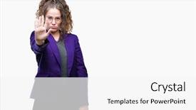  Presentation with hand palm - PPT theme enhanced with campus security - young brunette student girl wearing background and a  colored foreground