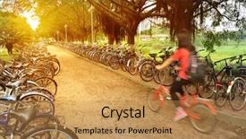  Presentation with bike - Slide set consisting of outdoor sports swimming pool with blue white and red lap lines wooden footbridge metal stairs in water without people background and a coral colored foreground.