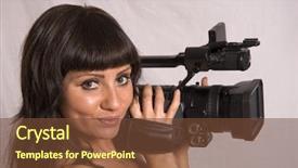  Presentation with girl power esami medie - Colorful slides enhanced with camrecorder - pretty girl holding hdv camcorder backdrop and a  colored foreground