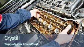  Presentation with mechanic repair - Presentation theme consisting of camshaft - mechanic repairman at automobile car background and a ocean colored foreground