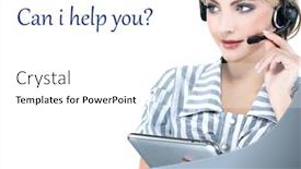  Presentation with customer service - PPT theme with can i help you closeup of a female customer service representative background and a white colored foreground