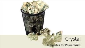 Presentation with waste - Slides featuring can overfilled with american money background and a soft green colored foreground