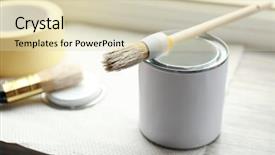  Presentation with paint brush - Slide set consisting of can with paint and brush on window sill background and a soft green colored foreground