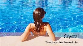  Presentation with water woman swimming underwater - Slide deck featuring cana - beautiful woman in swimming pool background and a coral colored foreground