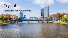  Presentation with river - PPT theme with cana - downtown grand rapids michigan view background and a light blue colored foreground