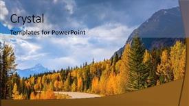  Presentation with banff national park - Cool new slide deck with canada rocky mountains highway in banff national park mountains and colorful autumn forest illuminated by the sunset backdrop and a teal colored foreground
