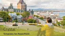  Presentation with people enjoying - Amazing PPT theme having canada travel quebec city tourist enjoying view of chateau frontenac castle and st lawrence river in background autumn traveling holiday people lifestyle backdrop and a yellow colored foreground