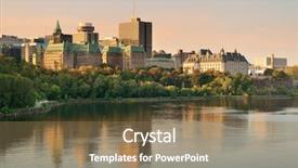  Presentation with city buildings - Slide set consisting of canadian government - ottawa city skyline at sunrise background and a coral colored foreground