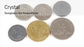  Presentation with blank whiteboard isolated on white - Colorful PPT theme enhanced with canadian money - coins isolated on white backdrop and a light gray colored foreground