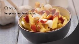  Presentation with potato chips - Audience pleasing slides consisting of canadian-poutine-fried-potato-chips backdrop and a coral colored foreground